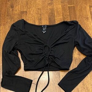 Windsor Black Ruched Long Sleeve Crop Top